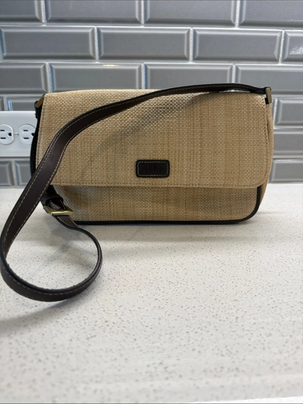 Crazy Horse Women’s Beige Crossbody Shoulder Bag with Dark Brown Trim